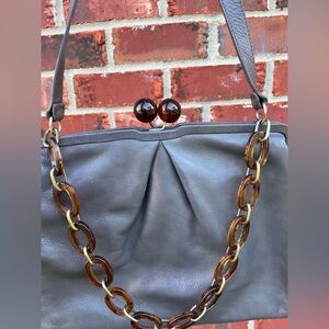 HOBO elegant Gray Leather Medium Handbag with Chain